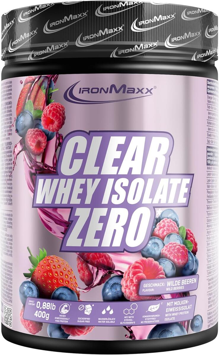 IronMaxx Clear Whey Isolate Zero, 400 g Dose, Wild Berries