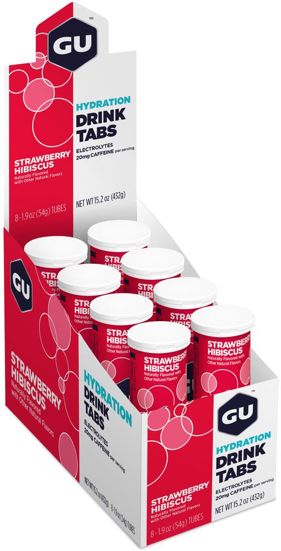 GU Energy Hydration Drink Tabs, 8 x 12 Brausetabletten, Strawberry Hibiscus (mit Koffein)