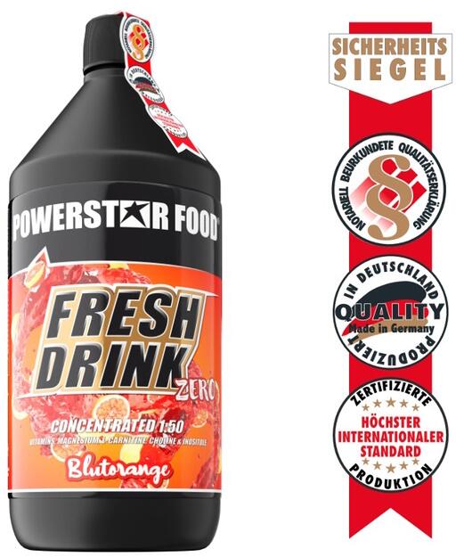 Powerstar Food FRESH DRINK ZERO Konzentrat, 1000 ml Flasche, Blood Orange