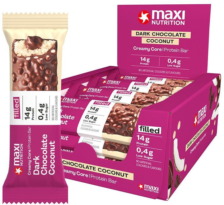 MaxiNutrition Creamy Core Protein Bar, 12 x 45 g Riegel, Dark Chocolate Coconut