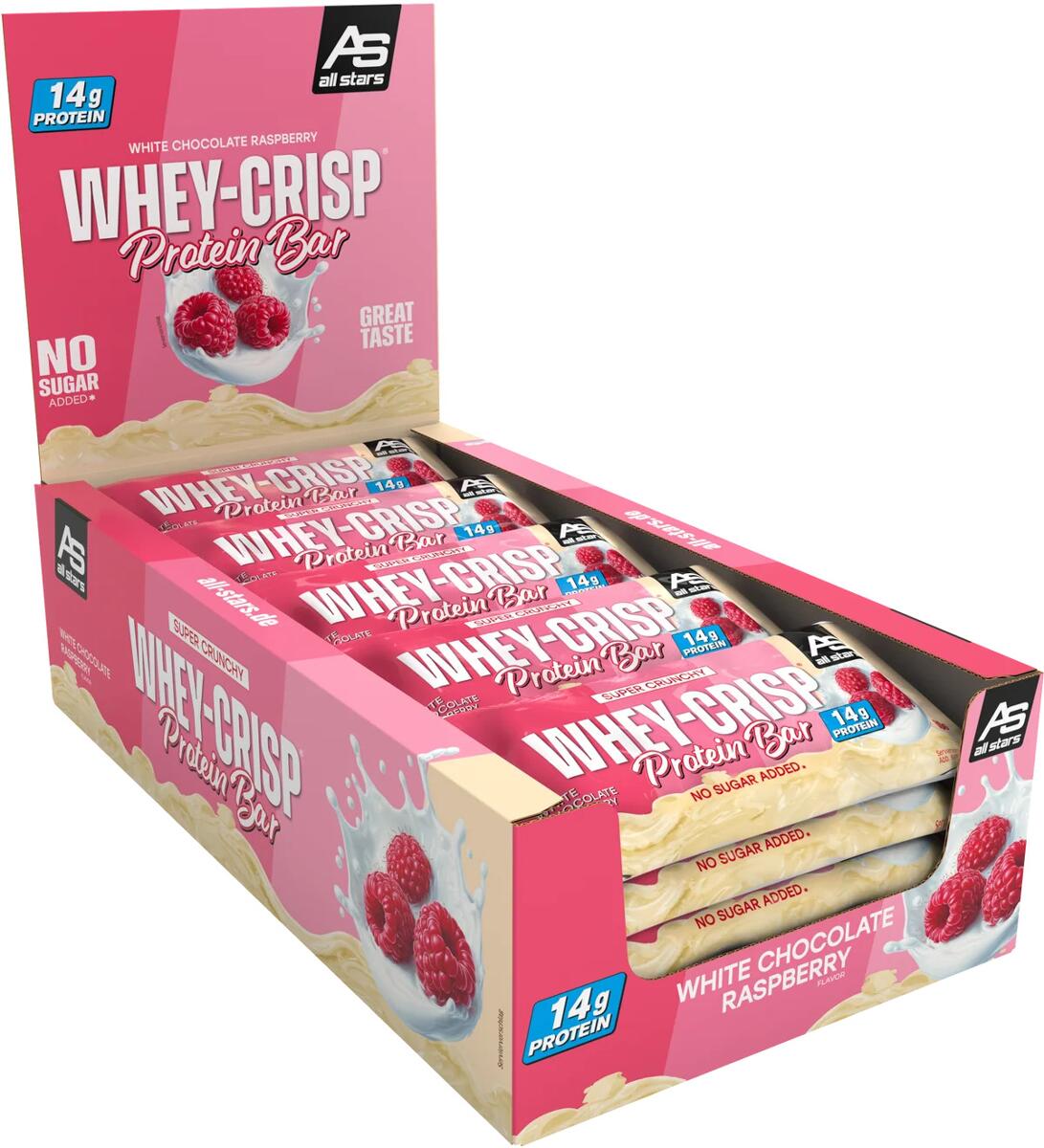 All Stars Whey-Crisp Protein Riegel, 25 x 50 g Riegel, White Chocolate Raspberry