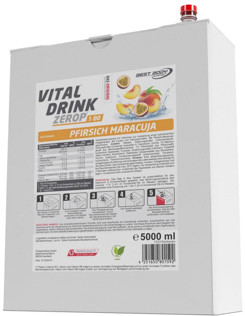 Best Body Nutrition Low Carb Vital Drink Zerop, 5000 ml Kanister, Pfirsich-Maracuja