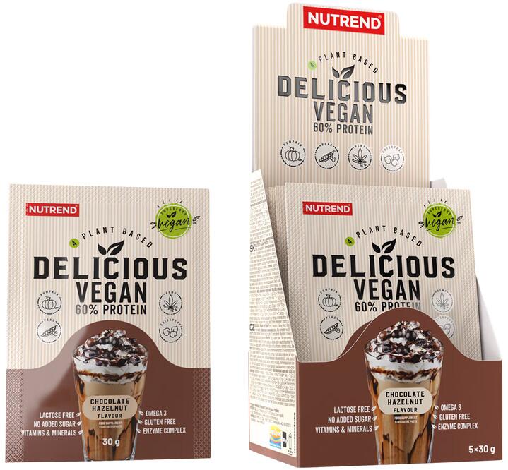 Nutrend Delicious Vegan Protein, 5 × 30 g Beutel, Chocolate & Hazelnut