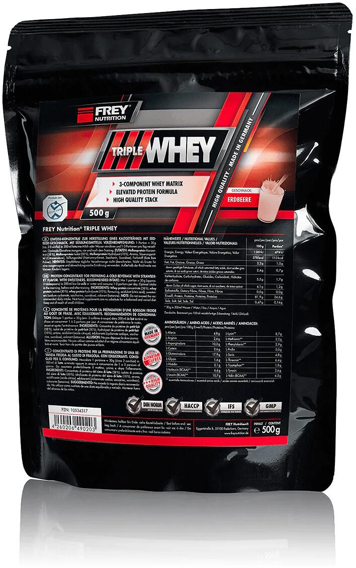 Frey Nutrition Triple Whey, 500 g Beutel, Erdbeere