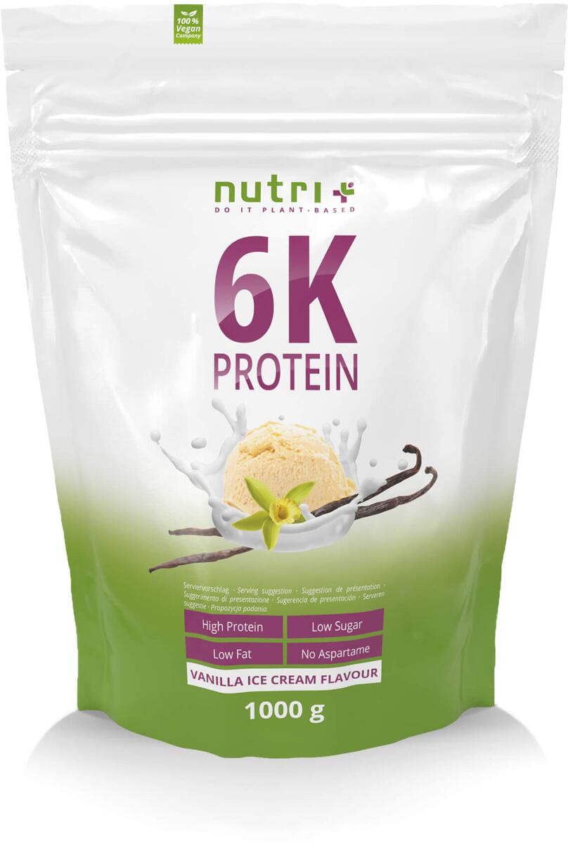 nutri+ veganes 6K Proteinpulver, 1000 g Beutel, Vanilla-Ice Cream