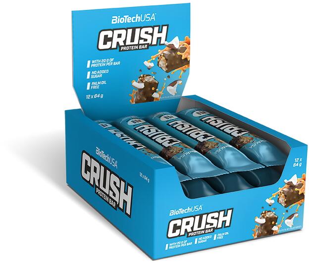 BioTech USA Crush Bar, 12 x 64 g Riegel, Toffee-Kokosnuss