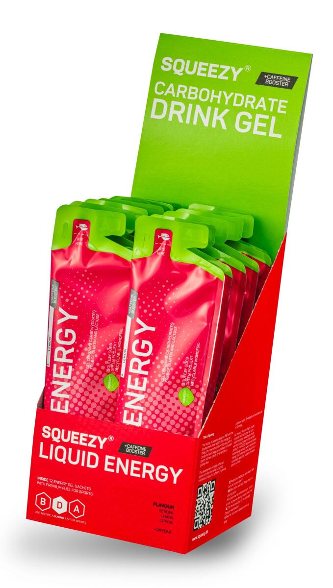 Squeezy Liquid Energy Gel, 12 x 60 ml Beutel, Lemon (+Caffein)
