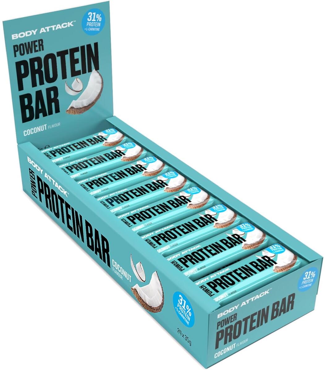 Body Attack Power Protein Bar, 24 x 35 g Riegel, Cocos