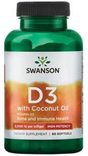 Swanson Vitamin D3 - 2.000 IU with Coconut Oil, 60 Kapseln