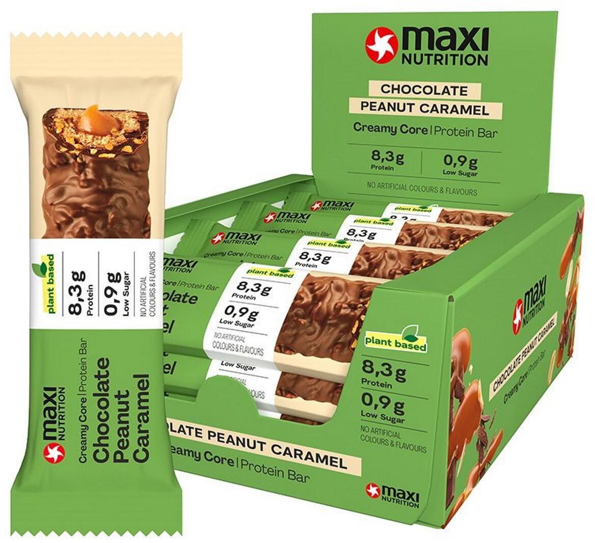 MaxiNutrition Vegan Creamy Core Bar, 12 x 45 g Riegel, Chocolate Peanut Caramel