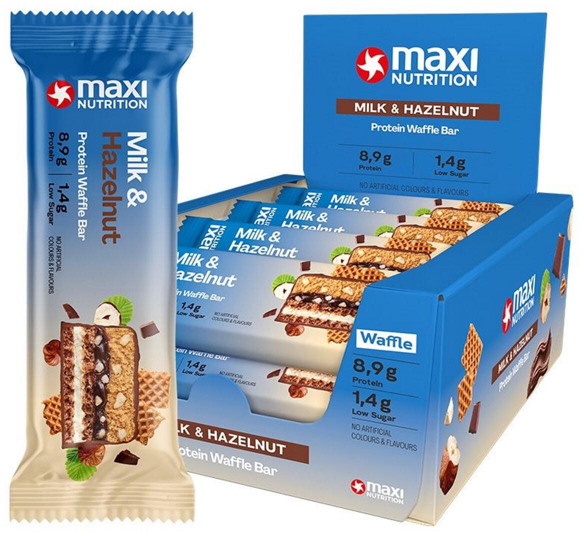 MaxiNutrition Protein Waffle Bar, 12 x 40 g Riegel, Milk & Hazelnut