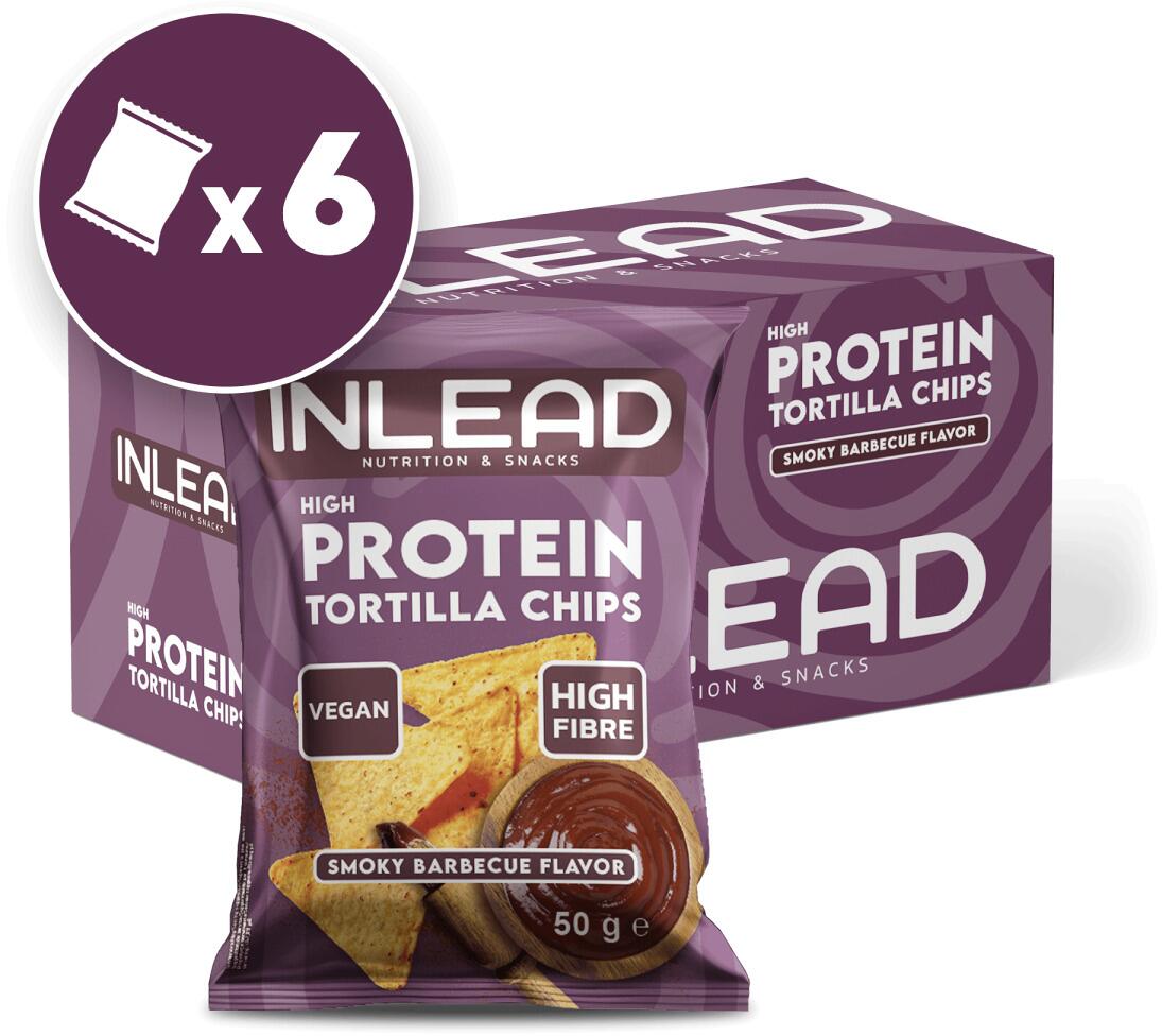 Inlead High Protein Tortilla Chips, 6 × 50 g Tüte, Smoky Barbecue