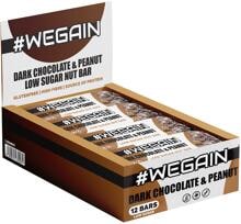#WEGAIN Low Sugar Nut Bar, 12 x 40 g Riegel, Dark Chocolate & Peanut