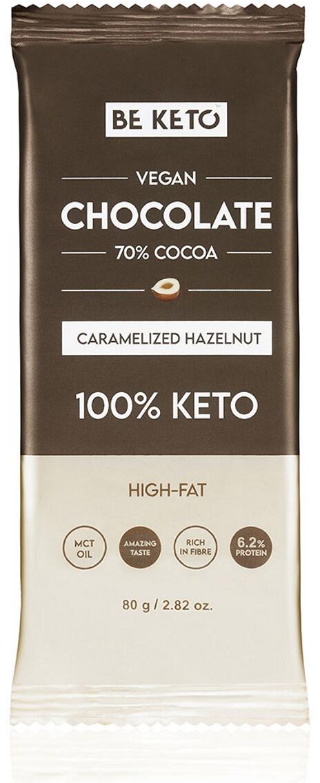 BeKeto Vegan Keto Chocolate + MCT Oil, 80 g Tafel, Caramelized Hazelnut