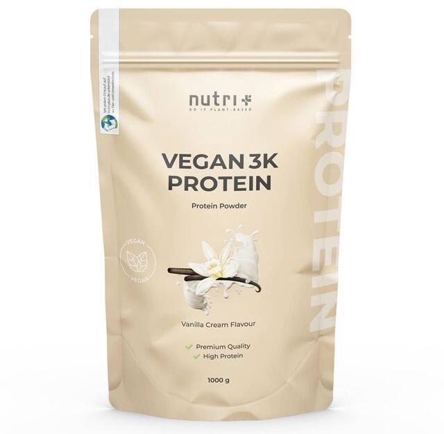 nutri+ veganes 3K Proteinpulver, 1000 g Beutel, Vanilla-Cream