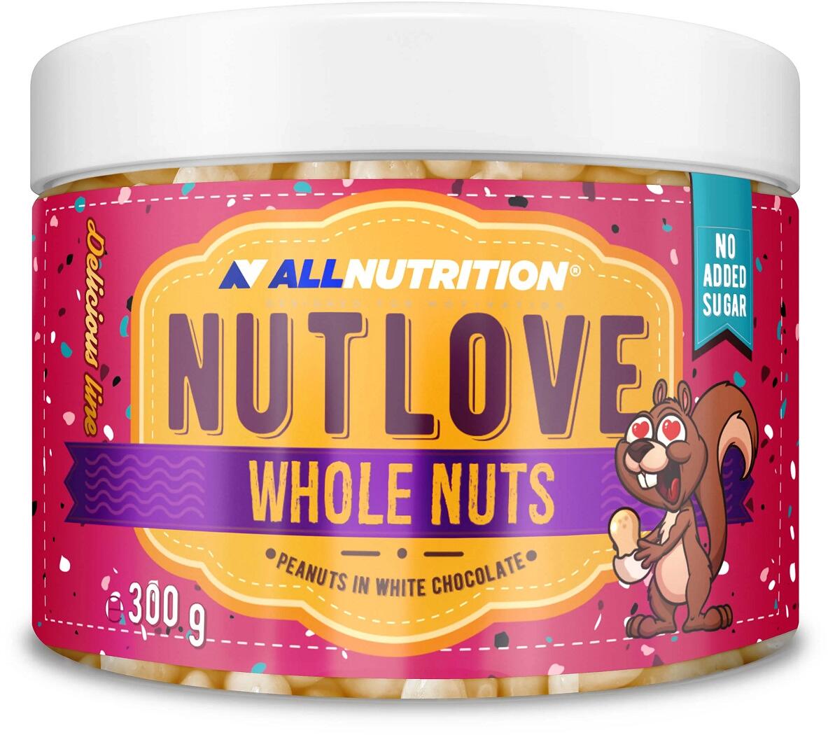 Allnutrition Nutlove Whole Nuts, 300 g Dose, Peanuts in White Chocolate