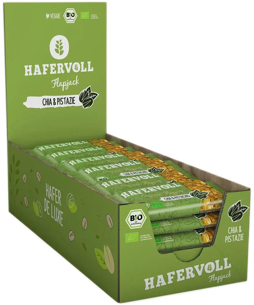 Hafervoll Organic Flapjack, 18 x 60 g Riegel, Chia & Pistachio