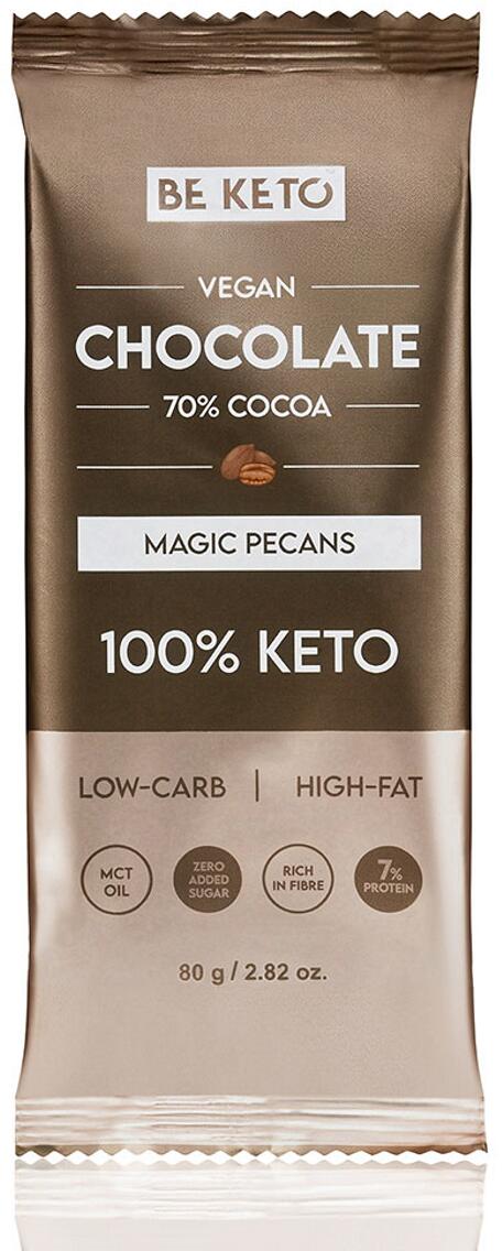 BeKeto Vegan Keto Chocolate + MCT Oil, 80 g Tafel, Magic Pecans