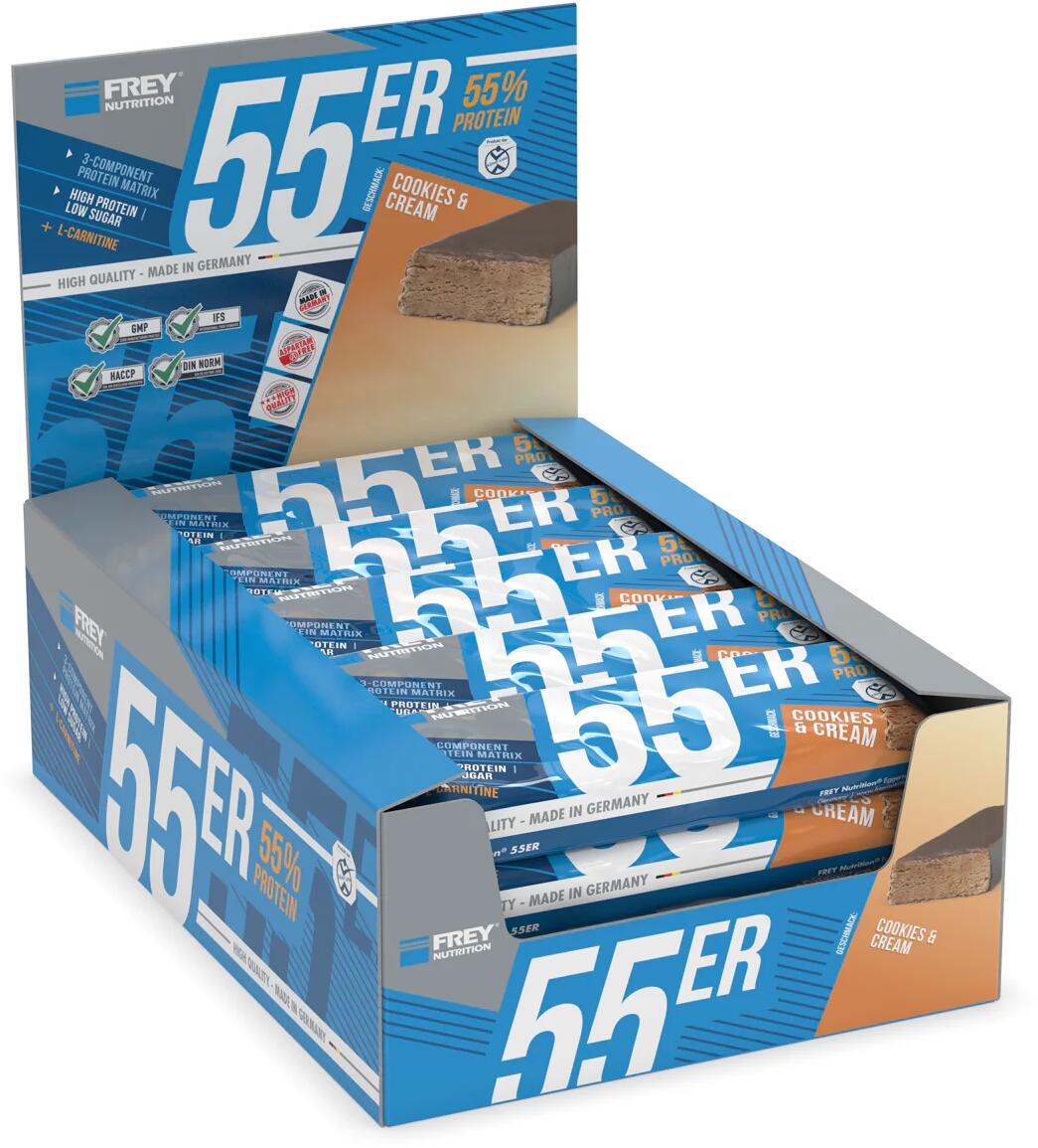Frey Nutrition 55er Protein Bar, 20 x 50 g Riegel, Cookies & Cream