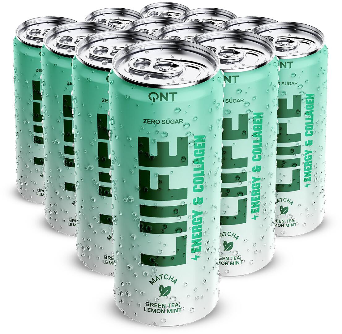 QNT Liife Energy & Collagen Drink, 12 x 250 ml Dosen (inkl. 3,- Euro Pfand), Green Tea Lemon Mint