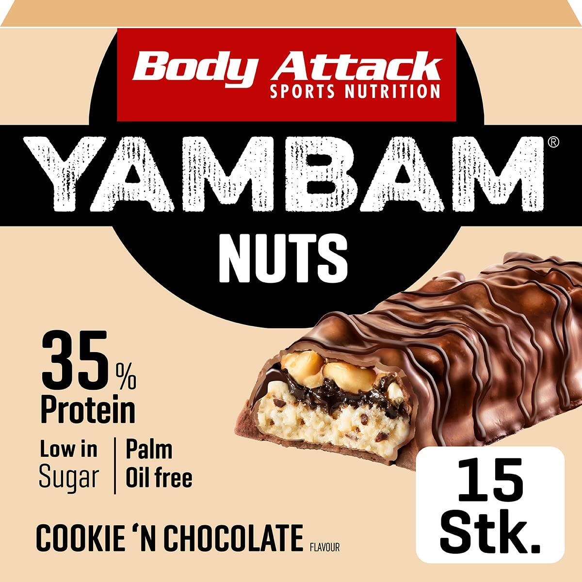 Body Attack Yambam Nuts, 15 x 55 g Riegel, Cookie ́n Chocolate