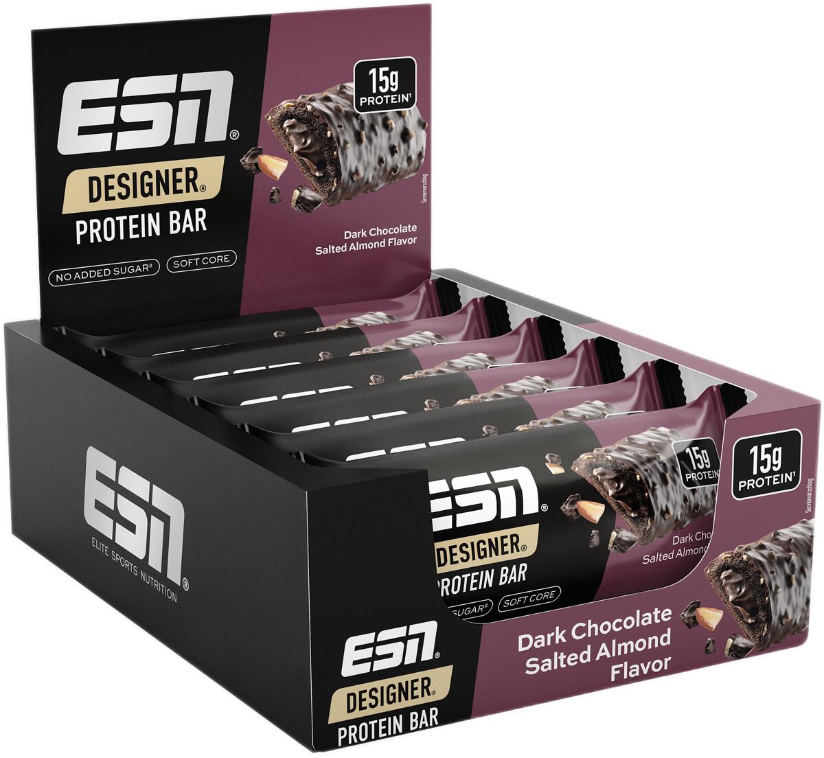 ESN Designer Bar Box, 12 x 45 g Riegel, Dark Chocolate Salted Almond