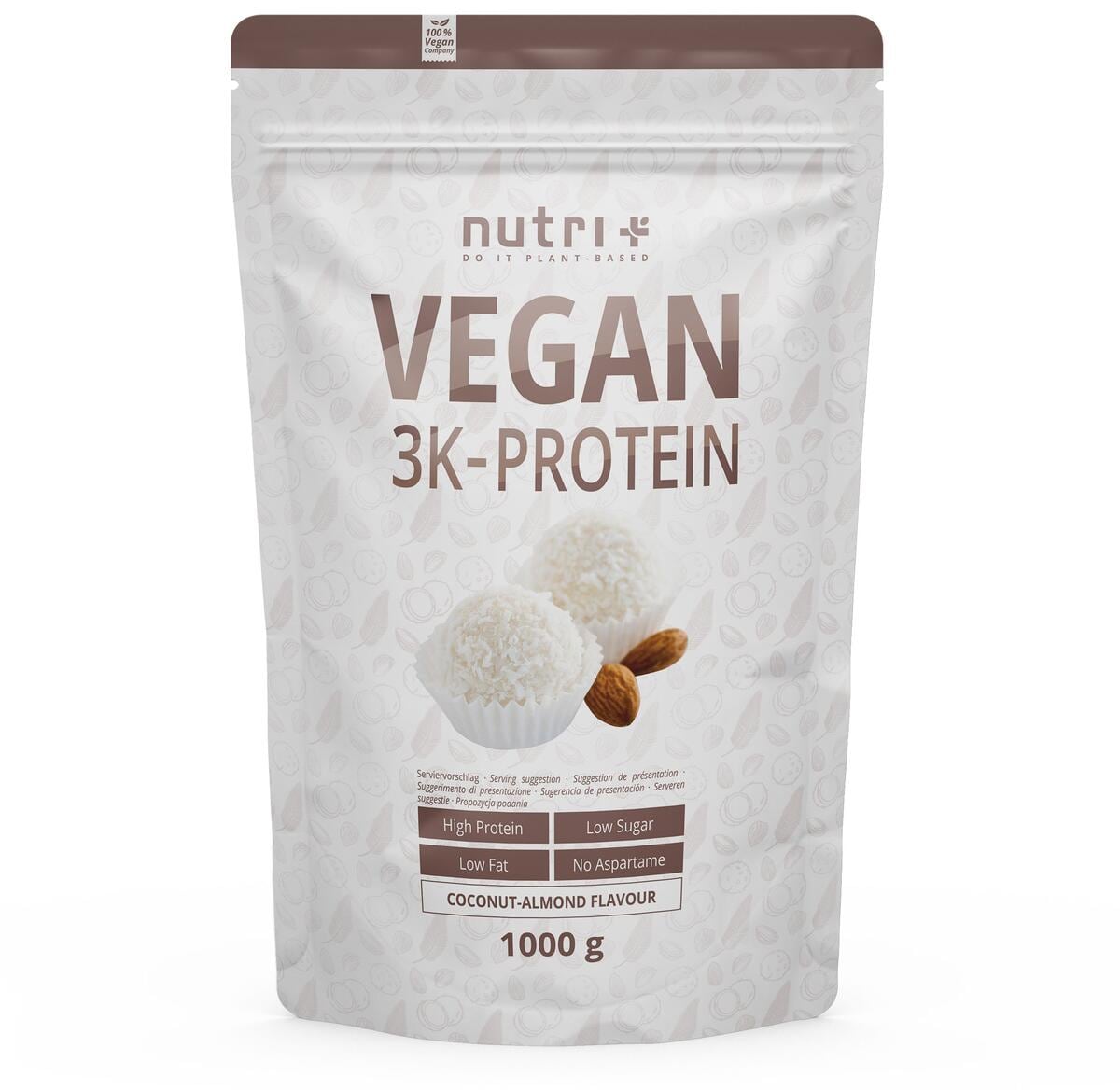 nutri+ veganes 3K Proteinpulver, 1000 g Beutel, Coconut-Almond