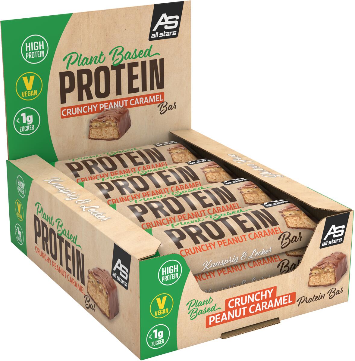 All Stars Plant Based Protein Bar, 15 x 45 g Riegel, Crunchy Peanut Caramel