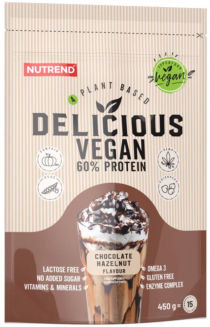Nutrend Delicious Vegan Protein, 450 g Beutel, Chocolate & Hazelnut