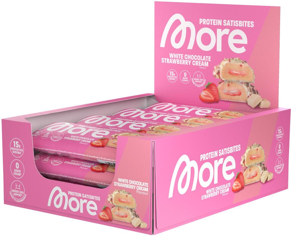 More Protein Satisbites, 12 x 2 x 25 g Riegel, White Chocolate Strawberry Cream