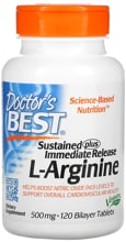 Doctors Best Sustained Plus Immediate Release L-Arginine - 500 mg, 120 Tabletten