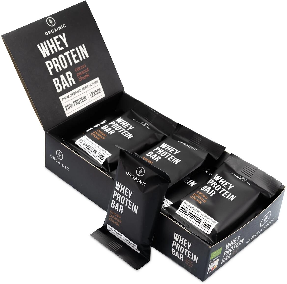 Orgainic Whey Protein Energy Bar, 12 x 50 g Riegel, Cacao Peanut Chunk