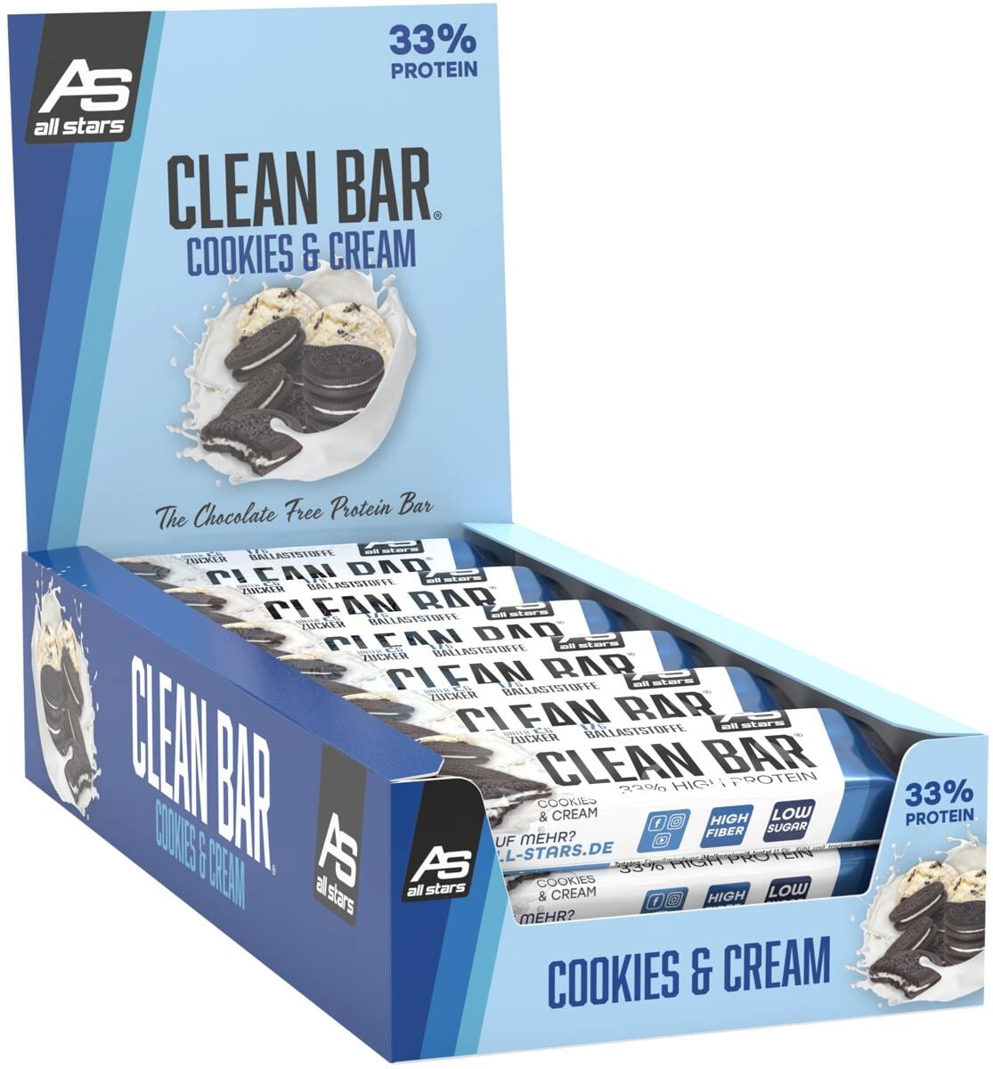 All Stars Clean Bar, 18 x 45 g Riegel, Cookies & Cream