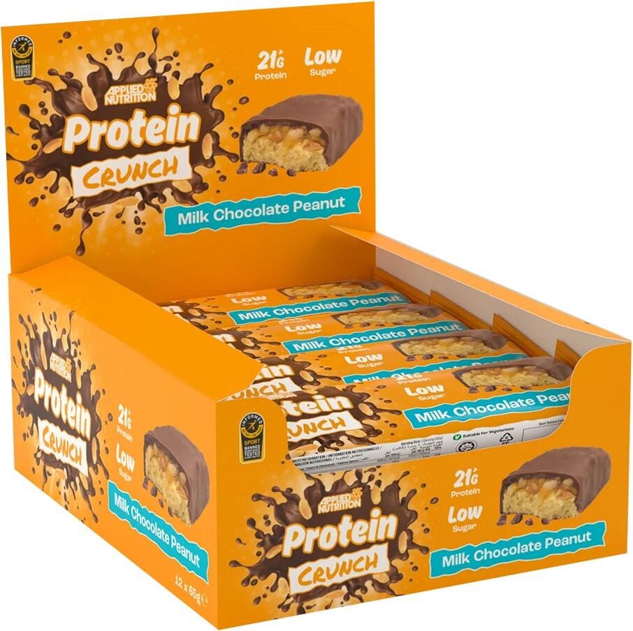 Applied Nutrition Protein Crunch Bar, 12 x 62 g Riegel, Milk Chocolate Peanut