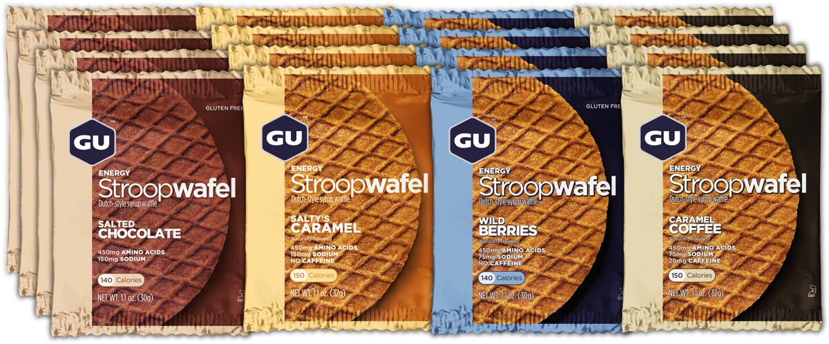 GU Energy Stroop Wafel, 16 x 30 g Waffeln, Mixed Box (4 Sorten a 4 Stück)