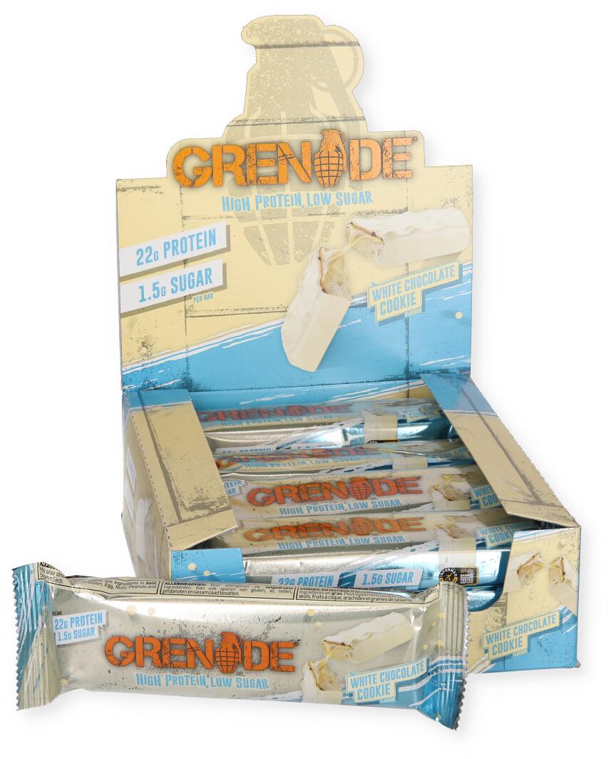 Grenade Protein Bar, 12 x 60 g Riegel, White Chocolate Cookie