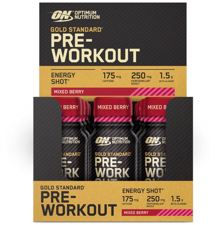 Optimum Nutrition Gold Standard Pre-Workout Shot, 12 x 60 ml Shot, Mixed Berry