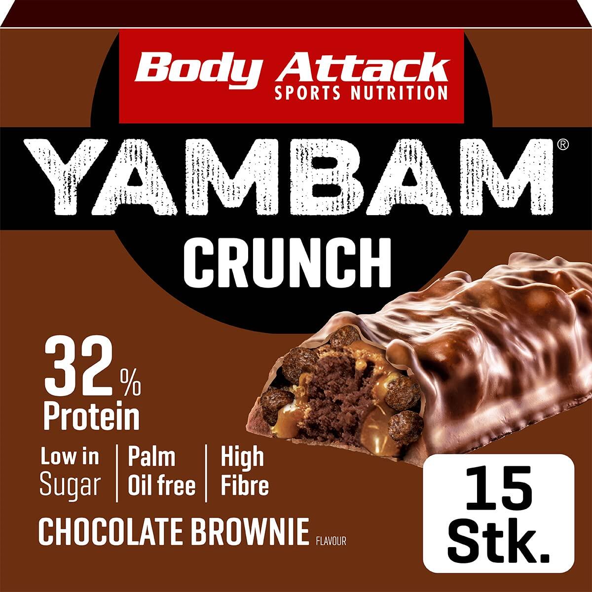 Body Attack Yambam Crunch, 15 x 55 g Riegel, Chocolate Brownie