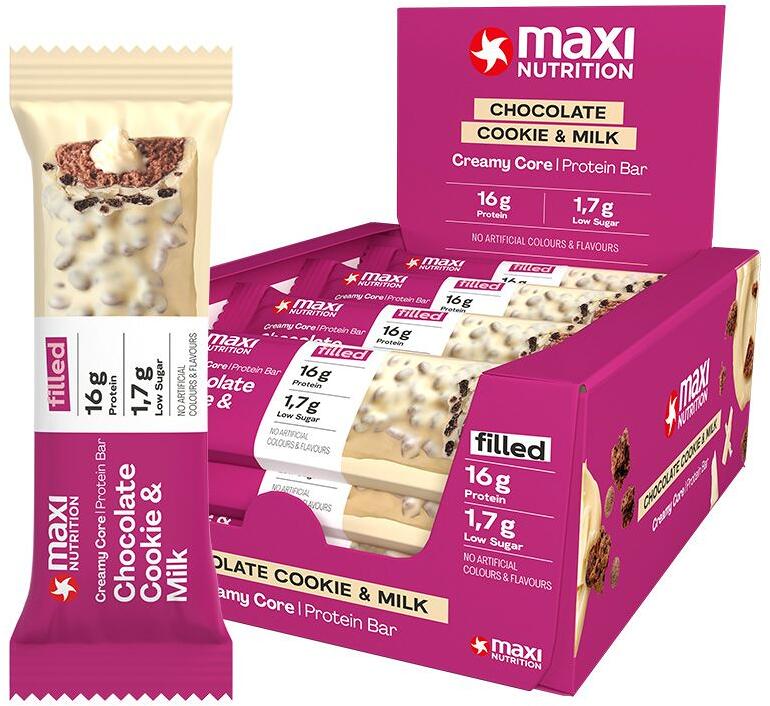 MaxiNutrition Creamy Core Protein Bar, 12 x 45 g Riegel, Chocolate Cookie & Milk