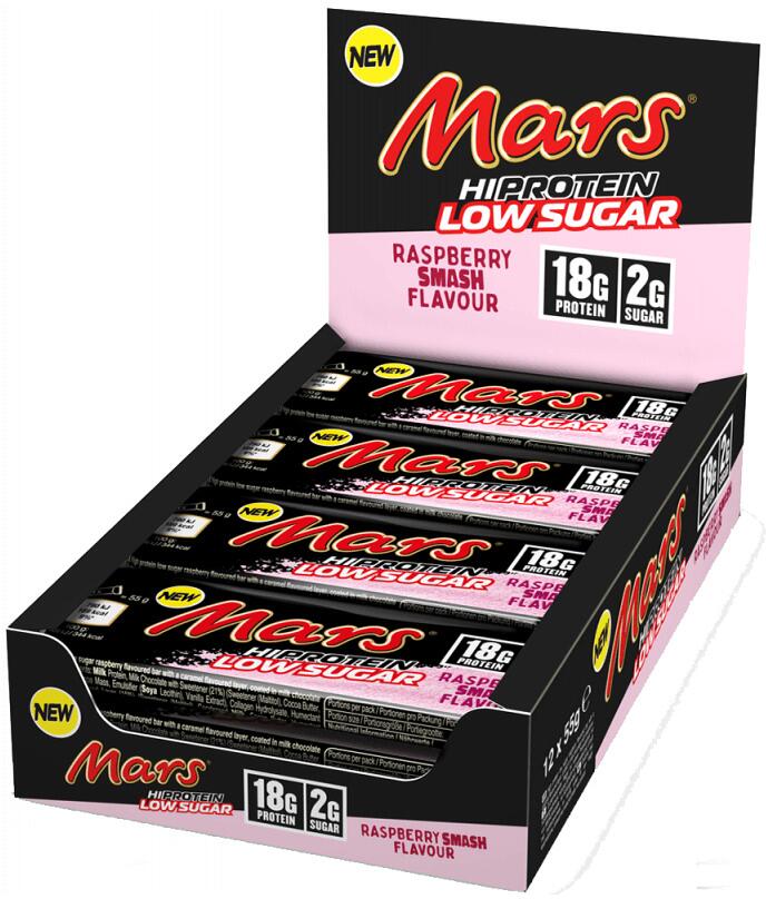 Mars Hi Protein Bar Low Sugar, 12 x 55 g Riegel, Raspberry Smash