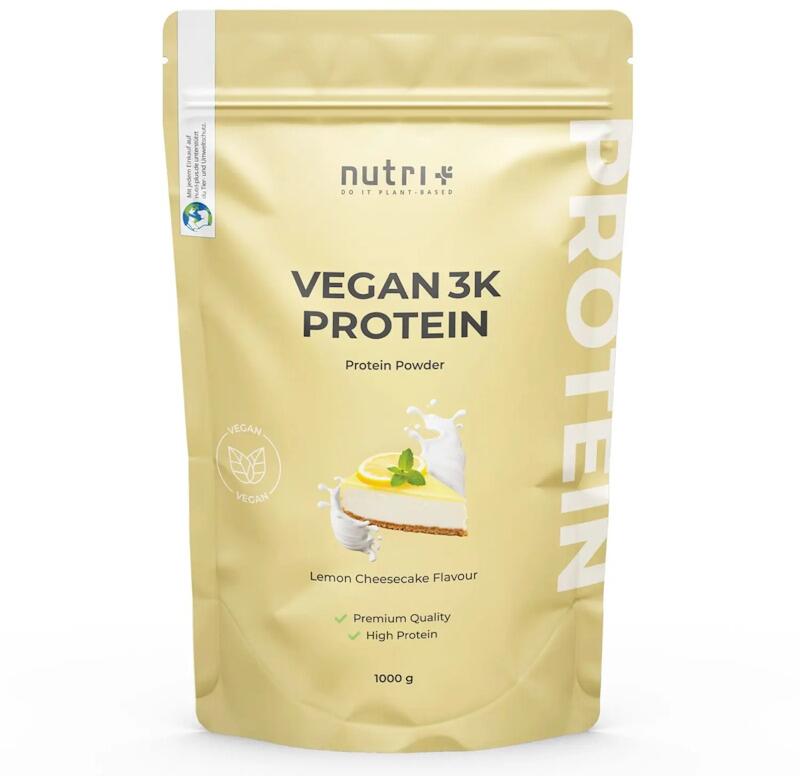 nutri+ veganes 3K Proteinpulver, 1000 g Dose, Lemon Cheesecake