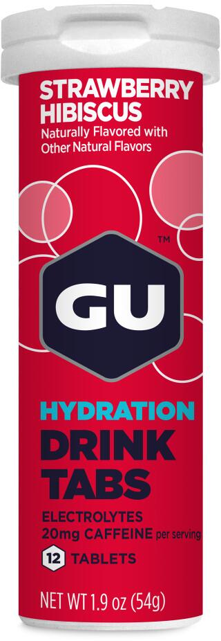 GU Energy Hydration Drink Tabs, 1 x 12 Brausetabletten, Strawberry Hibiscus (mit Koffein)
