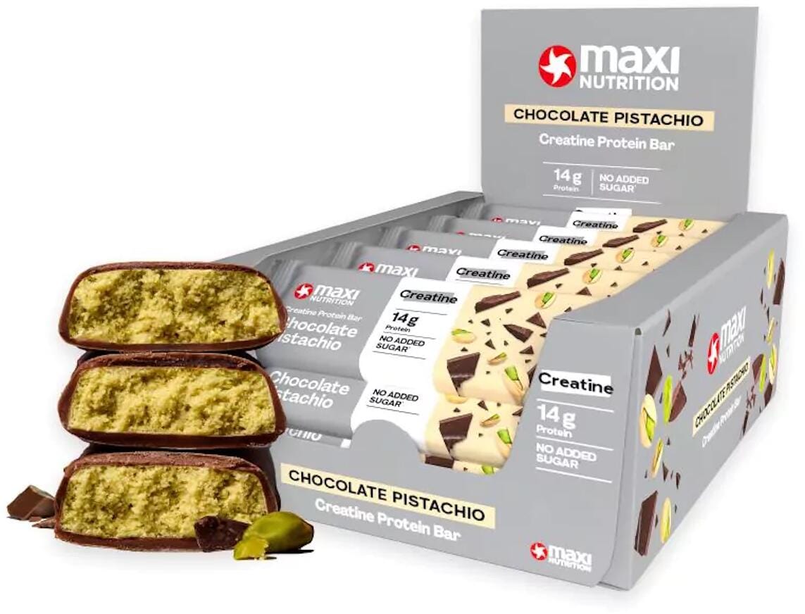 MaxiNutrition Creatine Protein Bar, 16 x 40 g Riegel, Chocolate Pistachio