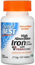 Doctors Best High Absorption Iron with Ferrochel - 27 mg, 120 Tabletten