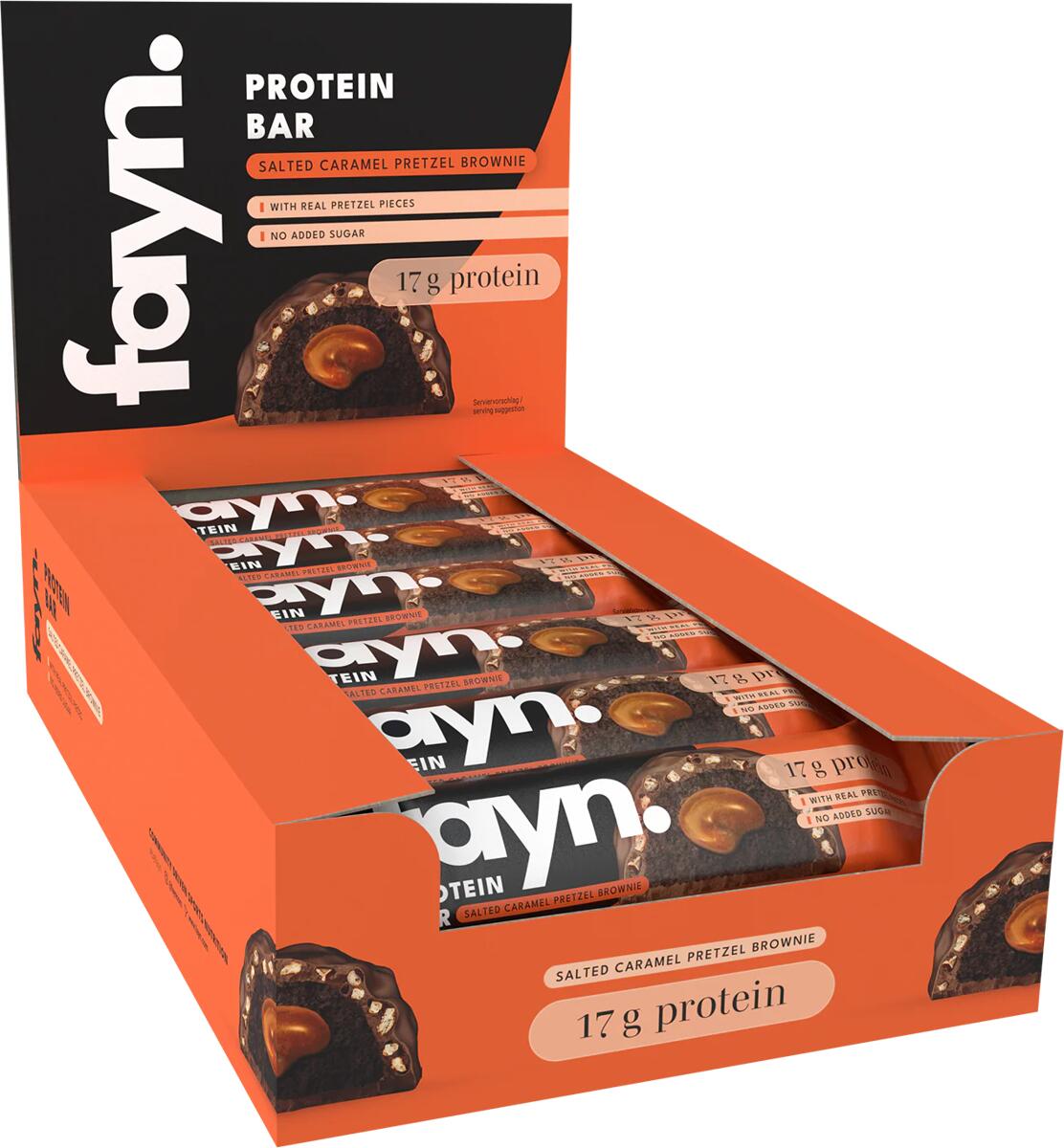 fayn Protein Bar Box, 12 x 55 g Riegel, Salted Caramel Pretzel