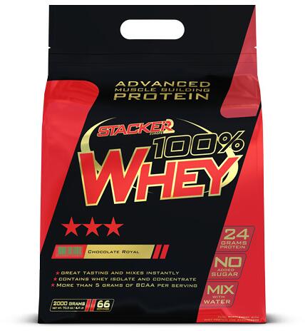 Stacker2 100% Whey Proteinpulver, 908 g Beutel, Strawberry Fields