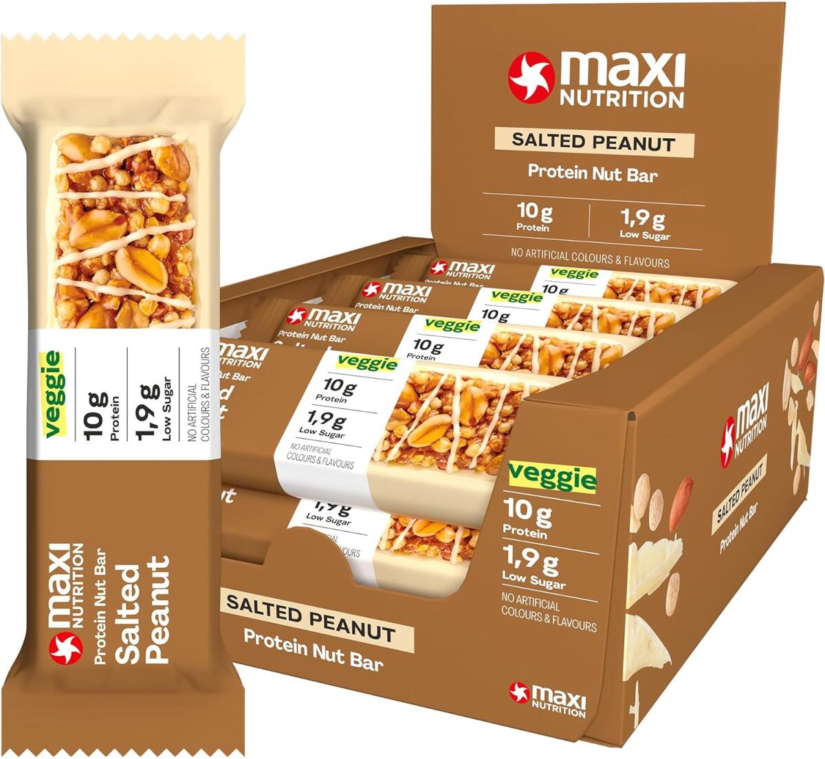 MaxiNutrition Protein Nut Bar, 12 x 46 g Riegel, Salted Peanut