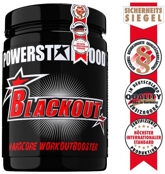 Powerstar Food BLACKOUT - Hardcore Pre Workout Booster, 600 g Dose, Blue Raspberry
