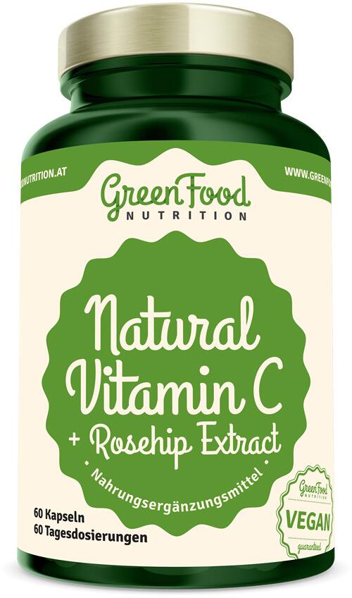 GreenFood Nutrition Natural Vitamin C + Hagebutten Extrakt, 60 Kapseln