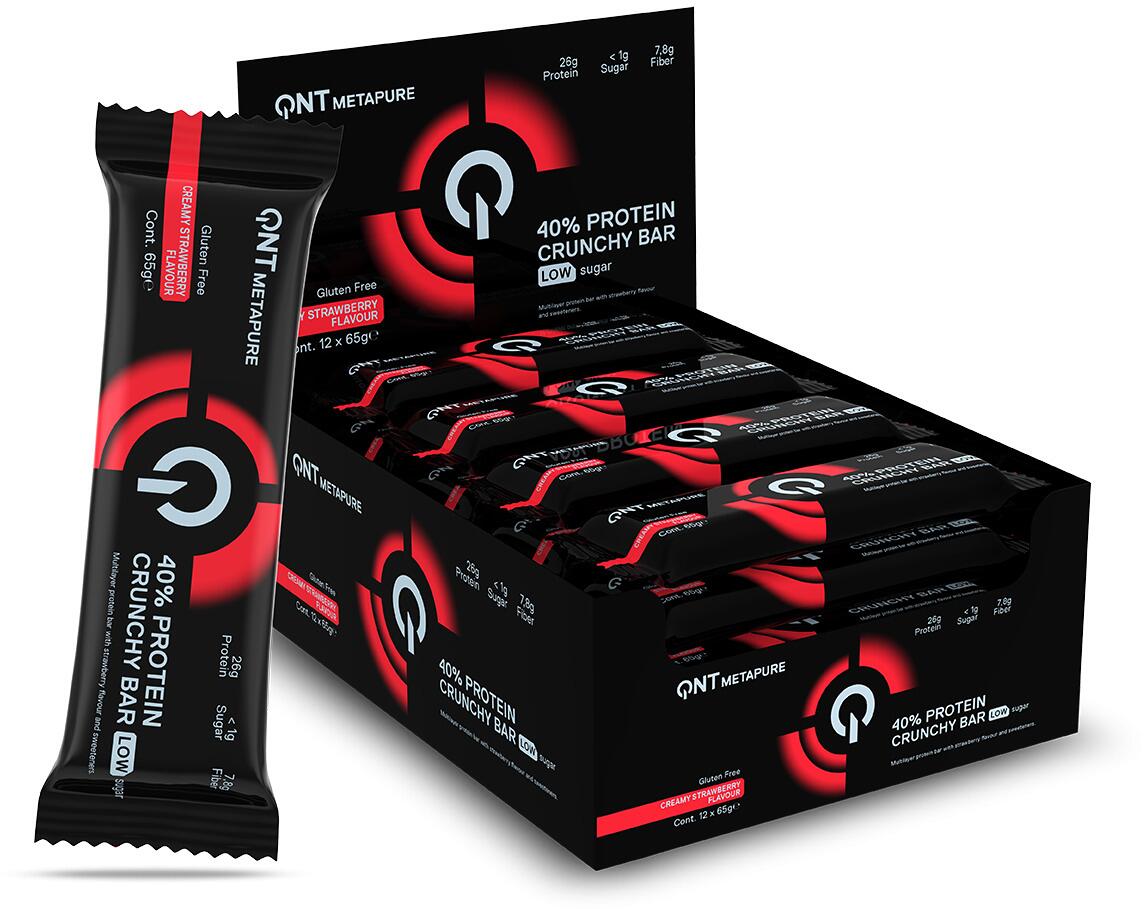 QNT 40% Protein Crunchy Bar, 12 x 65 g Riegel, Creamy Strawberry